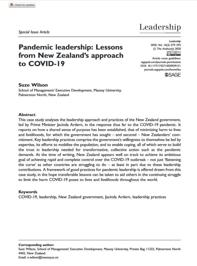 Pandemic Leadership: Lessons from New Zealand’s Approach to COVID-19