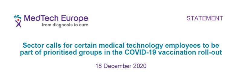 MedTech Europe -Inclusion of critical industry workers in the priority list for COVID-19 vaccines