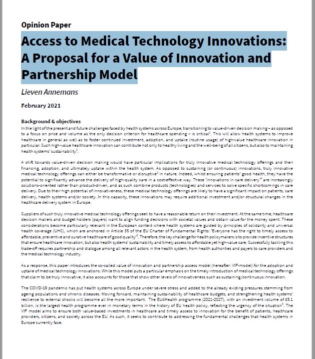 Access to Medical Technology Innovations: A Proposal for a Value of Innovation and Partnership Model